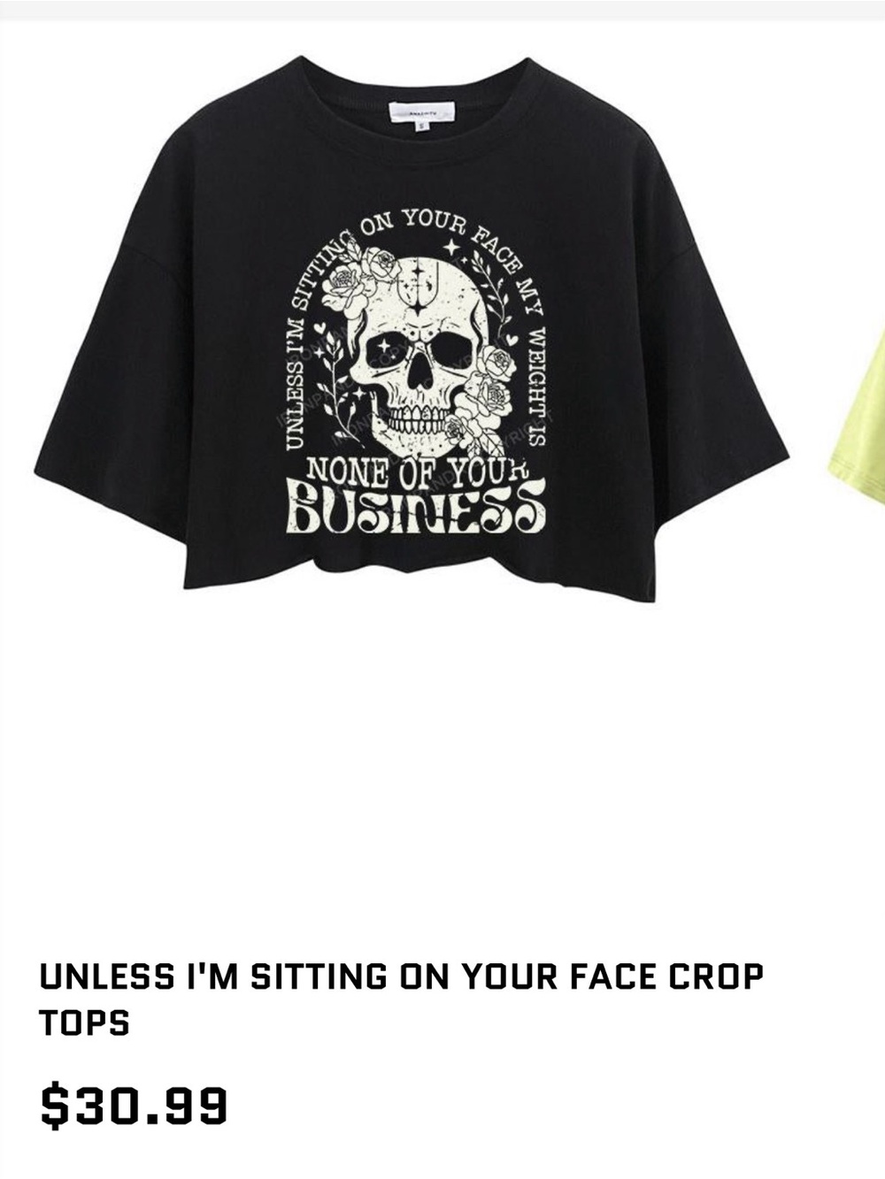 Iron Panda Gym Graphic Skull Crop Tee - Black with White Print